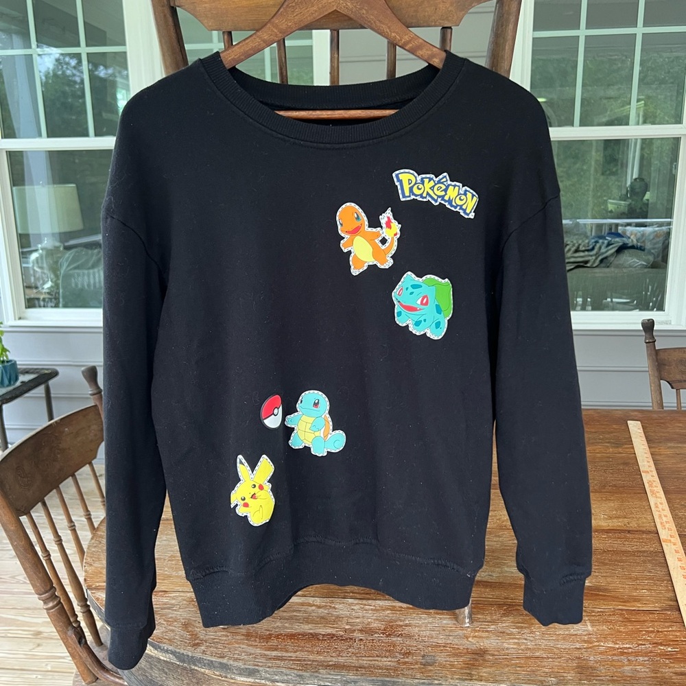 Pokemon Graphic Patch Youth Black Crewneck Sweatshirt - Pikachu Large